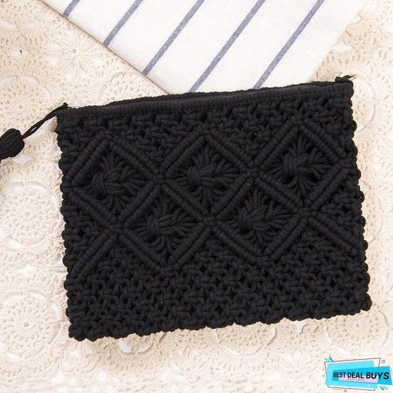Paziye Boho Tassel Woven Straw Clutch Bag