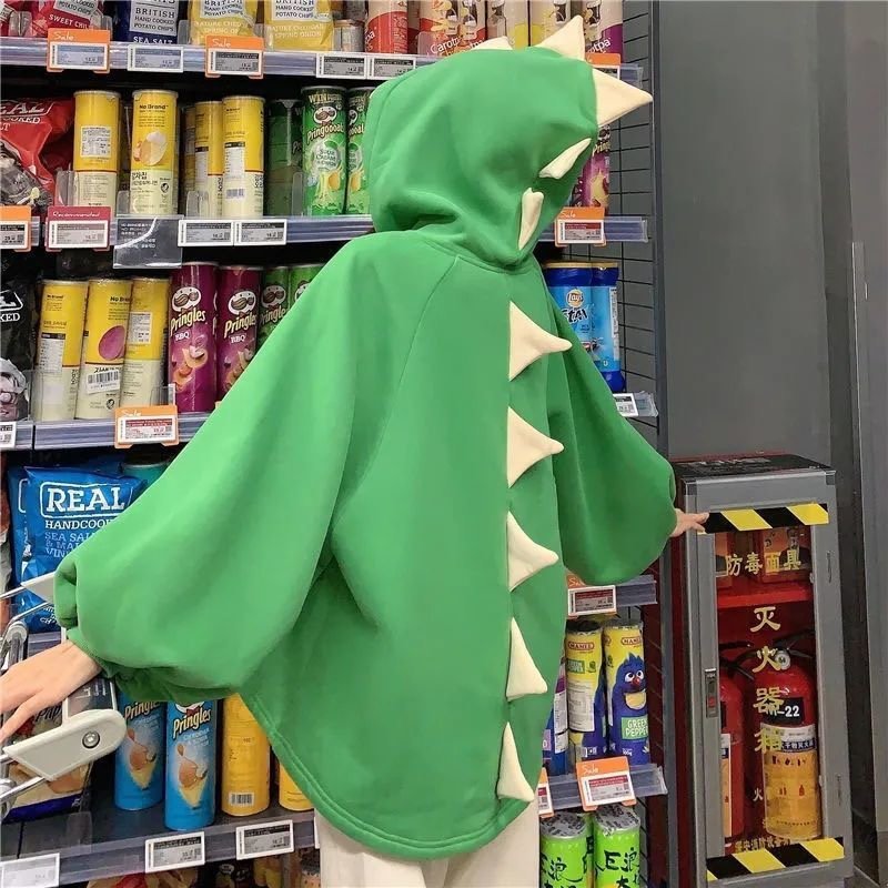 Green Kawaii Little Dinosaur Hoodie Cloak Girls Costume Novameme