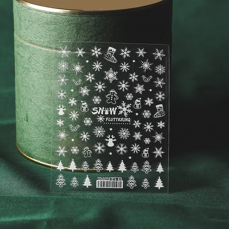 5D Nail Art Stickers Christmas SnowFlake Snowman Deer Tree Design Three-dimensional Frosted Thin Relief Nail Art Charms Decor-Nail Inspo