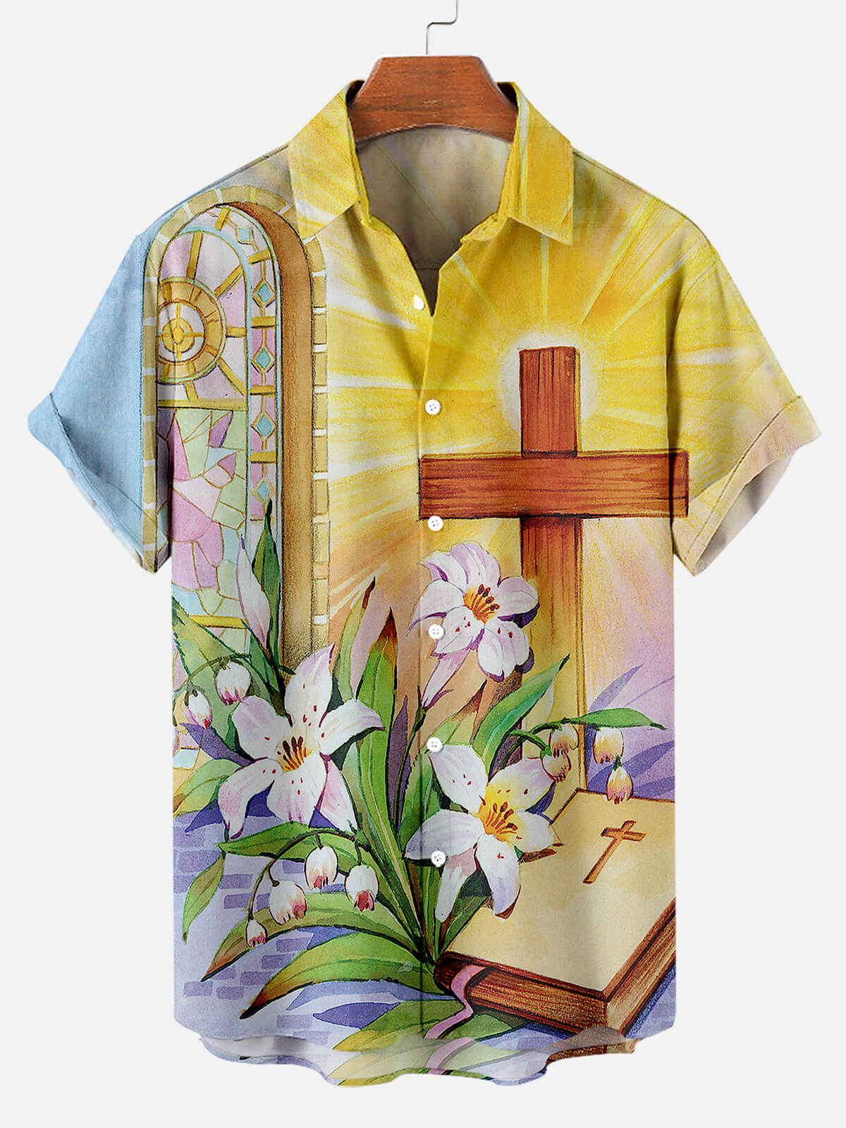 Men's Memorial Day Easter Print Short Sleeve Shirt PLUSCLOTHESMAN