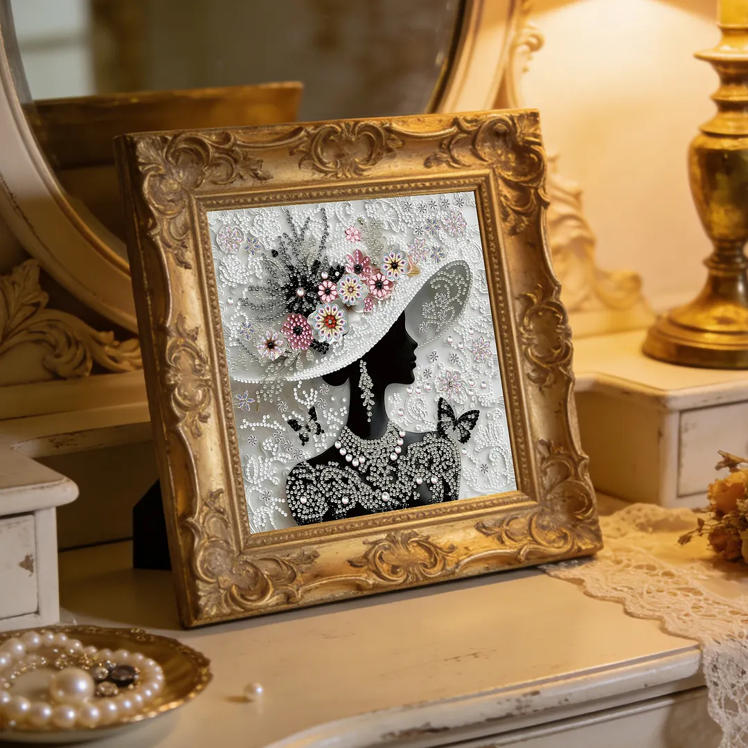 Floral Hat Silhouette Special Shaped 5D DIY Partial Drill Diamond Painting Kits for Adults Beginners Home Decor Diamonds Dots Gem Art Kits Diamond Art Kit 11.81 X11.81inch