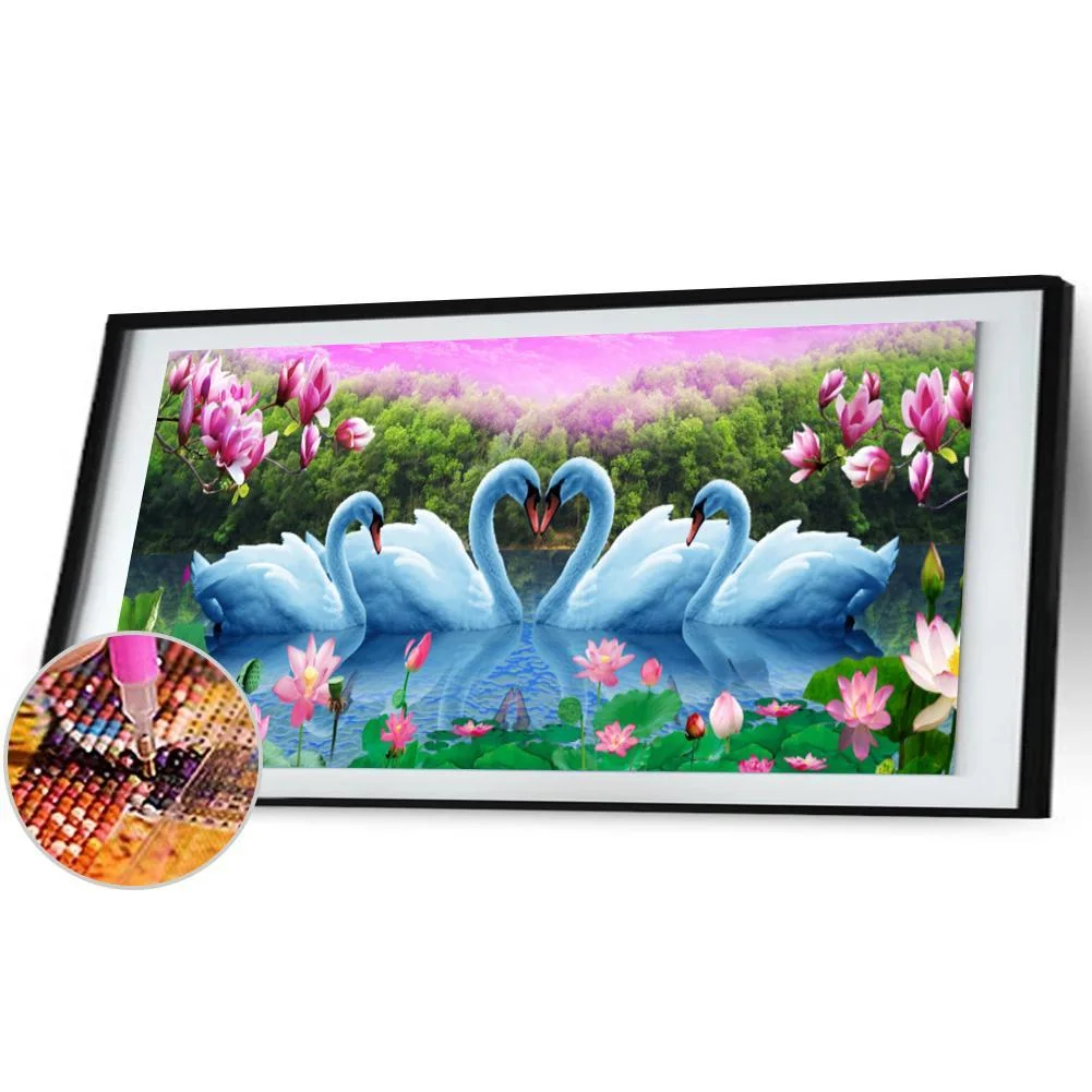 Big Size Round Diamond Painting - Swan (100*50cm)