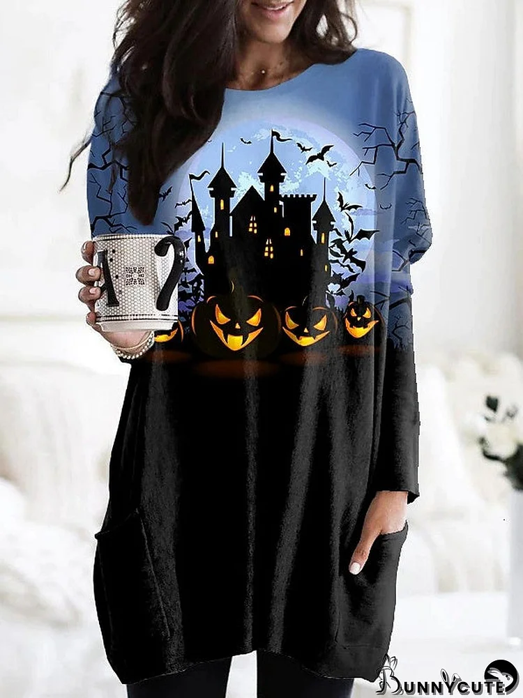 Women Long Sleeve Scoop Neck Graphic Halloween Tops