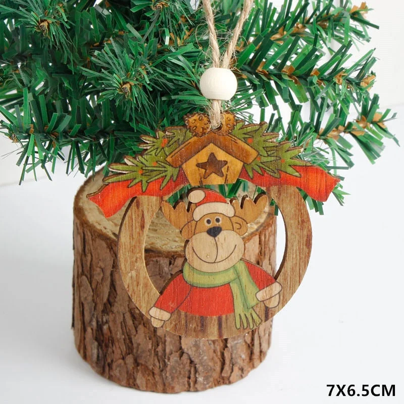 2022 New Year Xmas Elk Wood Craft Christmas Tree Ornament Noel Christmas Decoration for Home Wooden Pendant Navidad 2021 Gift