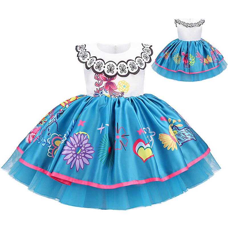 Kid Girls Encanto Mirabel Cosplay Costume Sleeveless Dress 