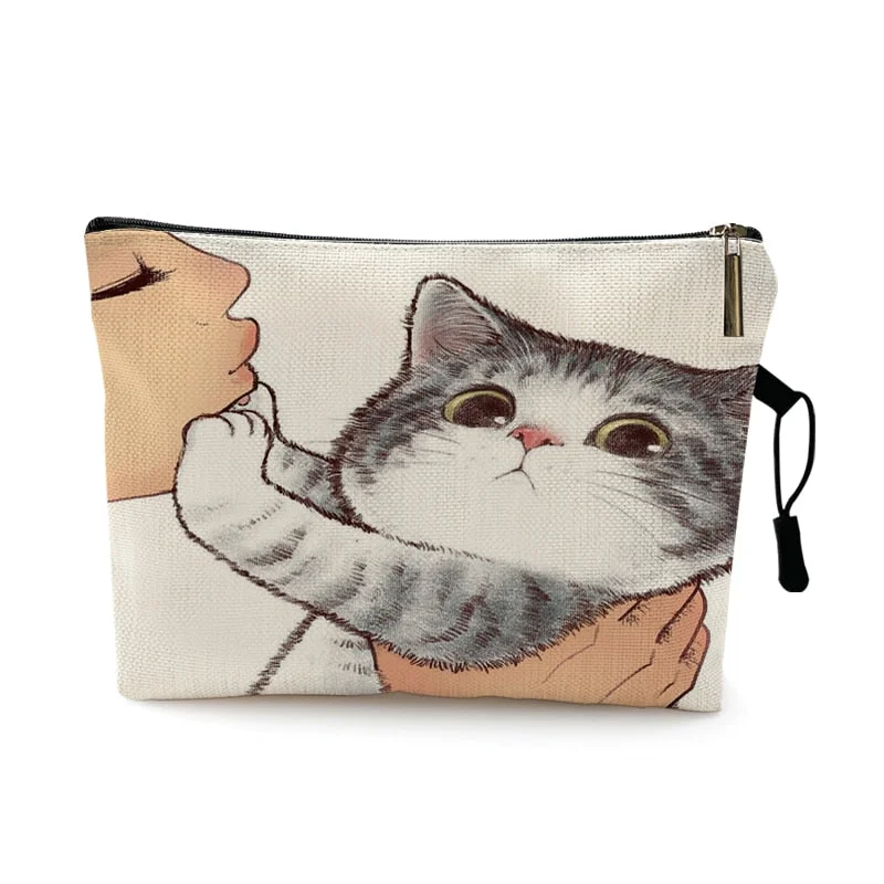 Cute Kissing Cat Makeup Bag With Printing Pattern Cute Organizer Bag Pouchs For Travel Bags Pouch Women's Cosmetic Bag