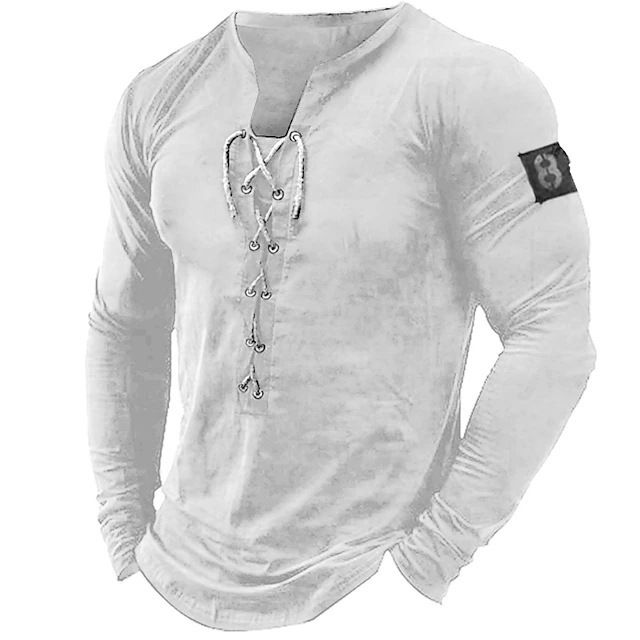 2024 New Men's Long Sleeve Henry Shirt Solid Color Lead Top Casual Beach Bottom Shirt Top