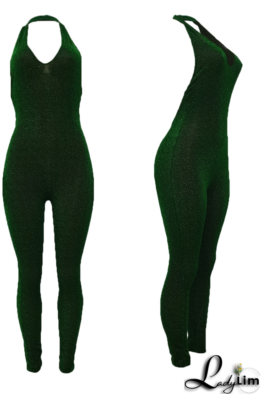 Pink Sexy Solid Patchwork Halter Skinny Jumpsuits