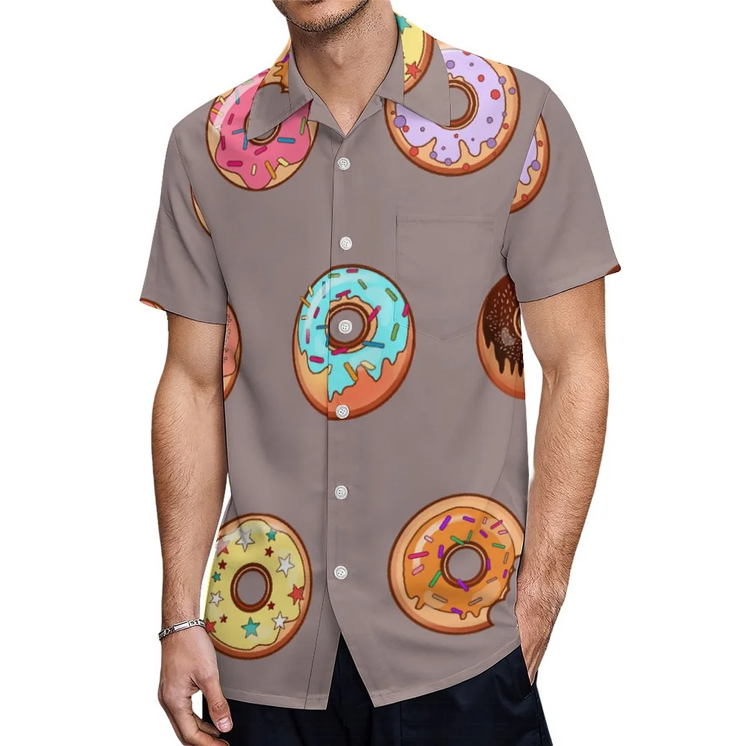 Short Sleeve Candy Colorful Sweet Donuts Hawaiian Shirt Mens Button Down Plus Size Tropical Hawaii Beach Shirts