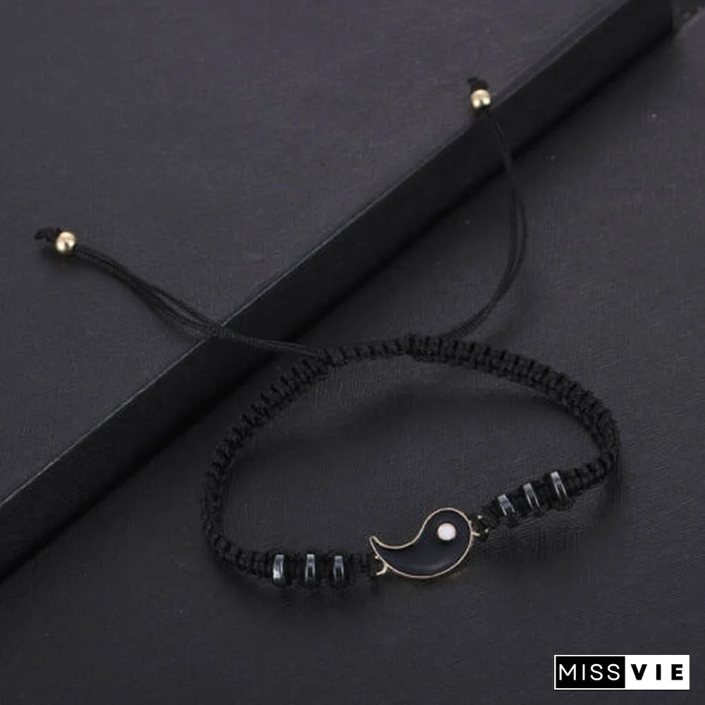 New Best Friend Bracelets for 2 Matching Yin Yang Adjustable Cord Bracelet for Bff Friendship Relationship Boyfriend Girlfriend Valentines Gift