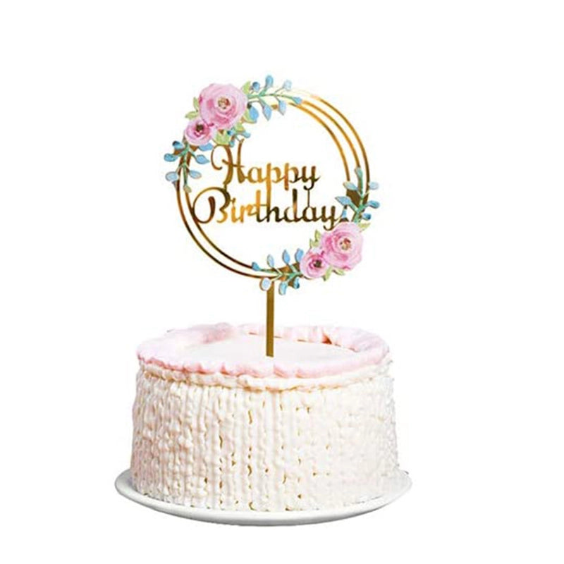 Acrylic Cake Topper Ins Style Floral Uv Color Printing Happy Birthday Dessert Decoration Plugin