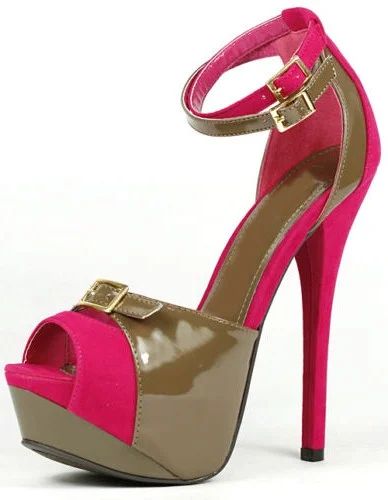 Hot Pink and Brown Platform Ankle Strap Sandals Vdcoo