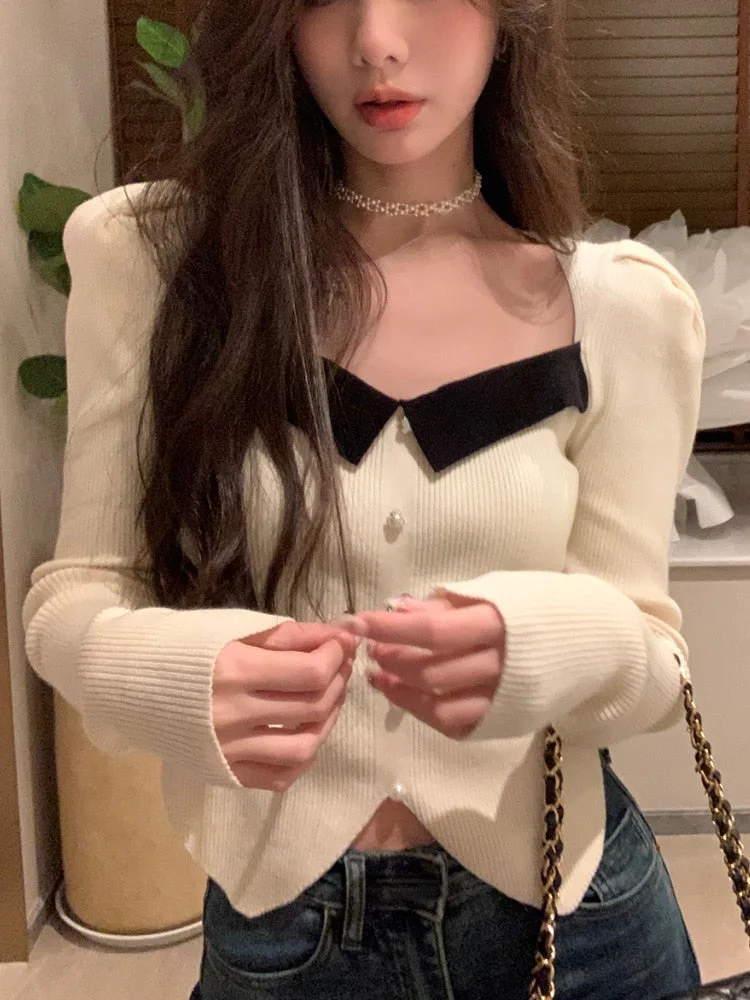 Peneran French Vintage Knitted Sweater Women Outwear Casual Long Sleeve Slim Pullover Female Y2k Clothing Korean Blouse Autumn Winter