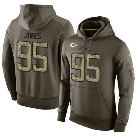 NFL Men's  Kansas City Chiefs #95 Chris Jones Stitched Green Olive Salute To Service KO Performance Hoodie