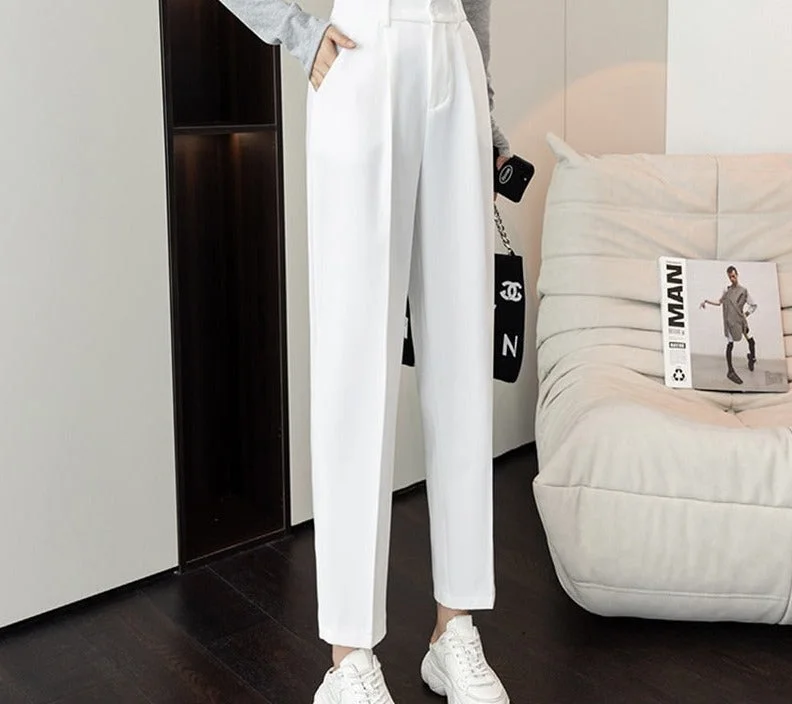 Abebey Khaki Suit Women Pants Autumn Loose Straight Harem Trousers Female Pockets Zipper Elegant Korean Style White Pants S-XXL