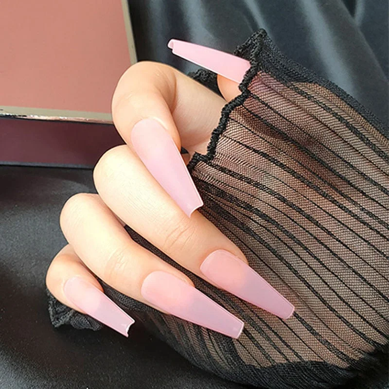 24pcs/box matte False Nail Tips With Glue pink color long Ballerina Nails detachable  Press on Nails Art Fake nails Stickers TY-Nail Inspo