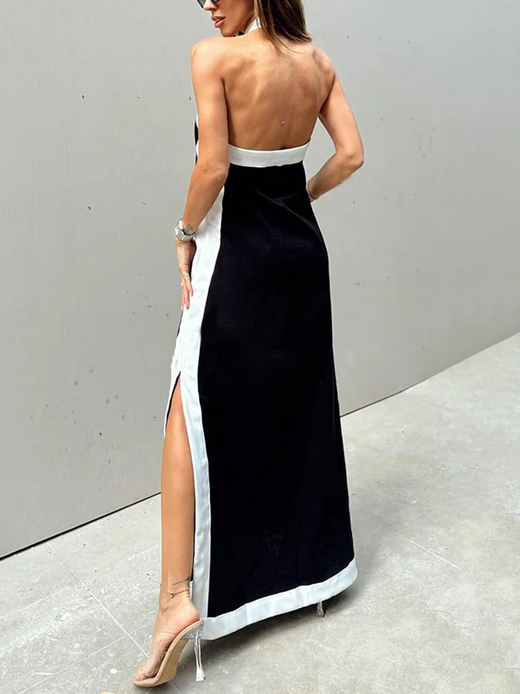 Strapless Draped Slit Color Block Maxi Dress main image 0
