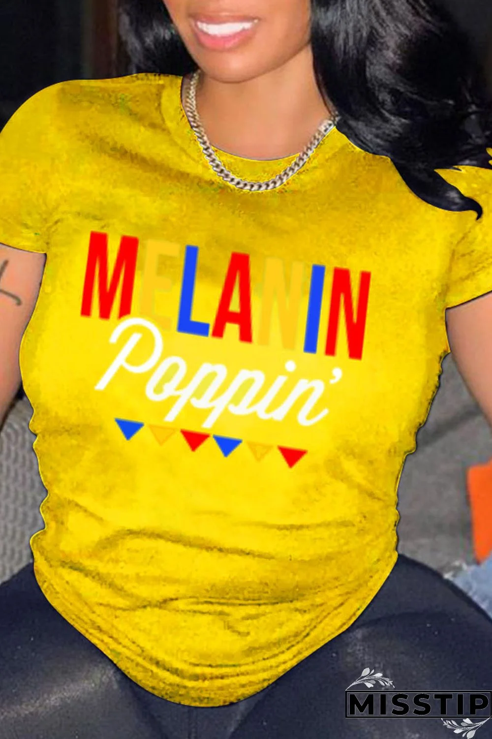 Black Fashion Casual Letter Print Basic O Neck T-Shirts