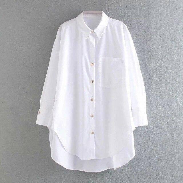 Za Oversized Blouse White Button up Shirts Women Tops Summer Fashion Ladies Long sleeve Big size Woman Long Shirt Tunic