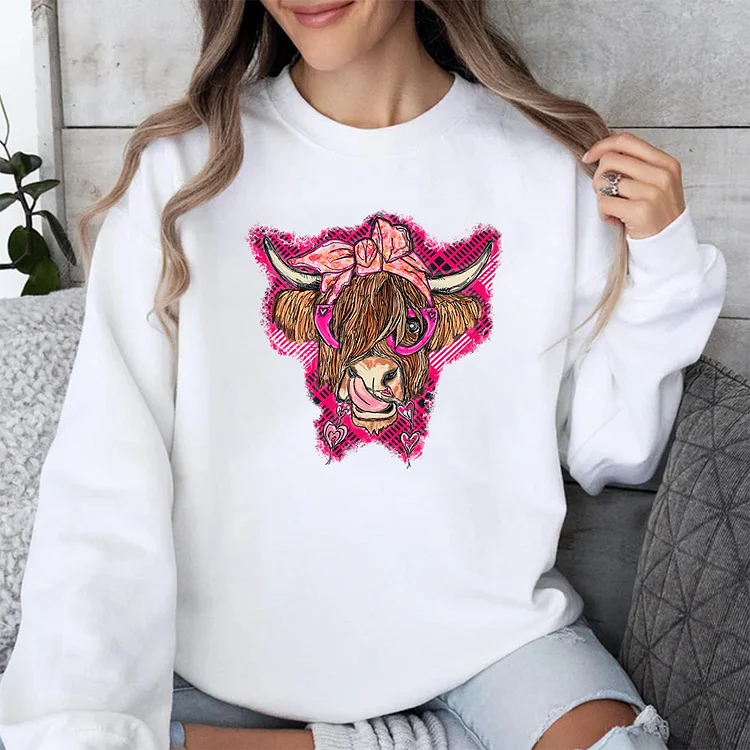 Valentines Highland Cow With hearts bandana and glasses Sweatshirt, Love Sweater, Highland Cow Valentines Sweatshirt