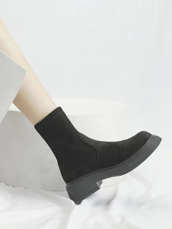 Chunky Shoes Round-Toe Split-Joint Boots