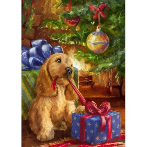 Dog Under The Christmas Tree 40*50CM(Canvas) Full Round Drill Diamond Painting gbfke