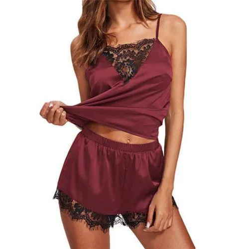 2Pcs/Set Pajamas Women Lace Trim Sleeveless Strappy Pajamas Shorts Sleepwear Nightwear Sleeveless Strapless Pijamas 3XL