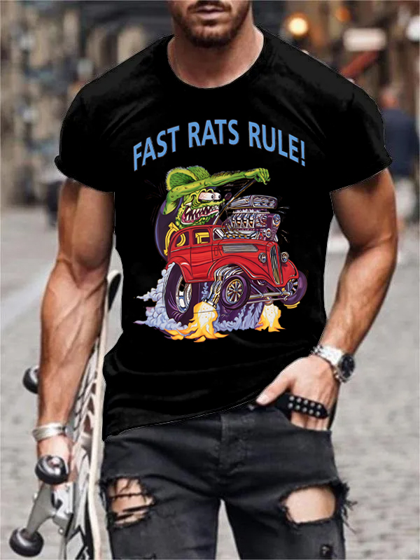 Men's Mouse Modified Car Culture Round Neck Short Sleeve T-Shirt PLUSCLOTHESMAN