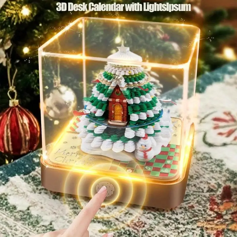 3d desk calendar with led lights festive christmas tree house design 3d paper carving art weekly date display monthly memo pad sticky note holder desktop decoration gift for home office christmas decorations Product details 3