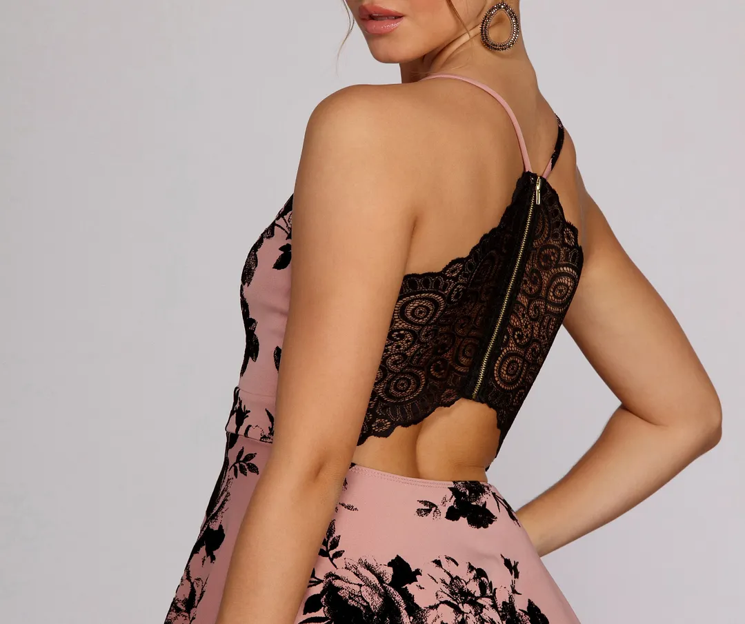 Flocked Floral Stylish Skater Dress