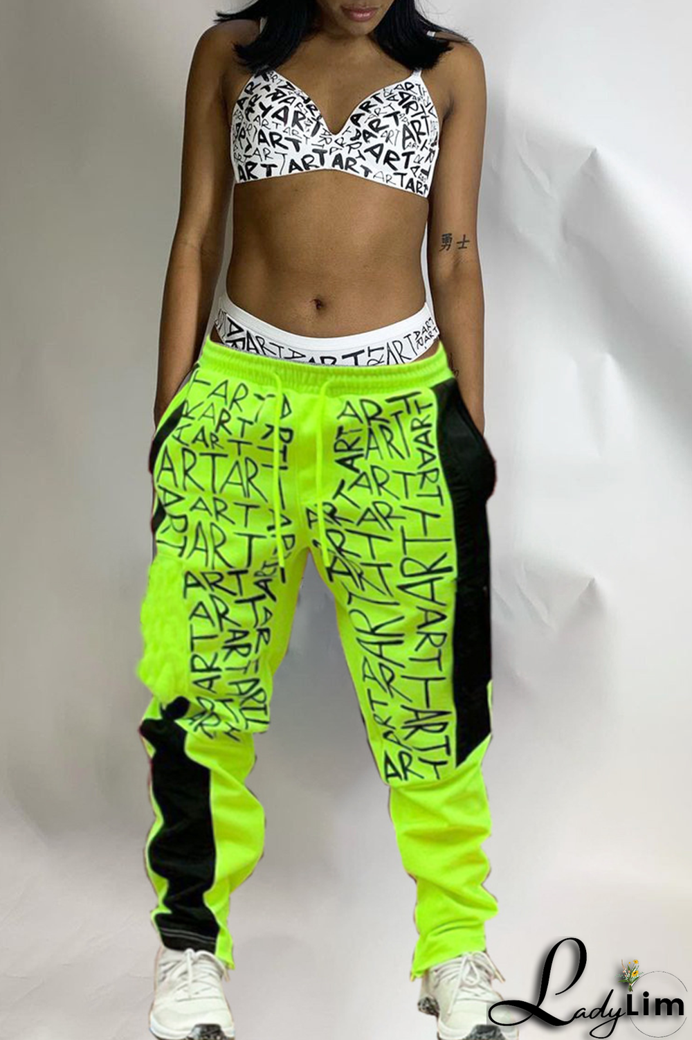 Green Casual Print Patchwork Harlan Mid Waist Harlan Full Print Bottoms