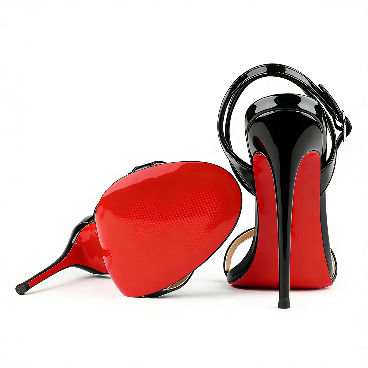 100mm/120mm Women's Sandals Round Open Toe Red Bottom Ankle Straps Pumps