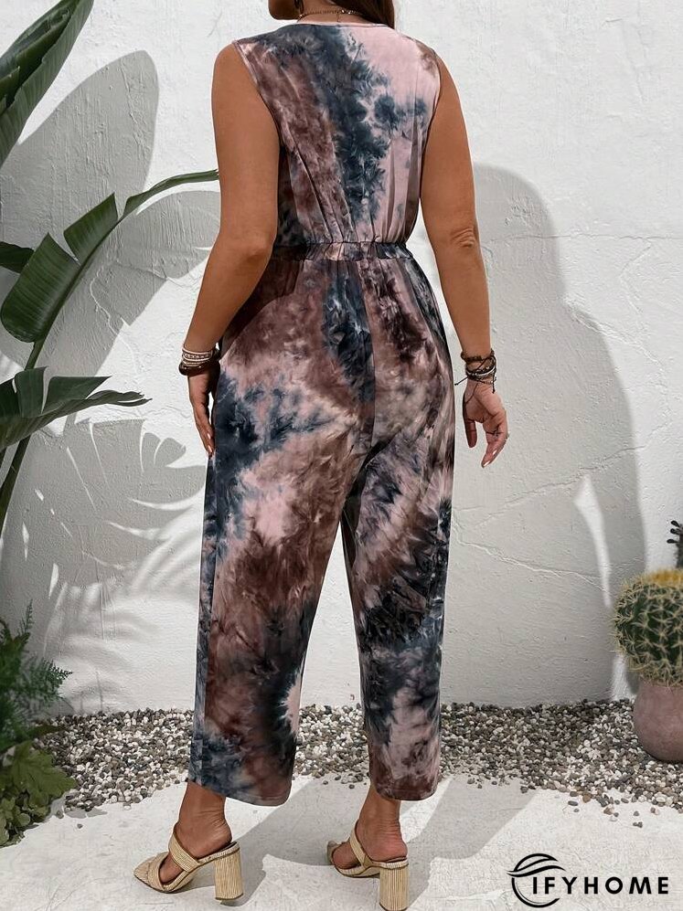 Plus Size Round Neck Single-Breasted Sleeveless Jumpsuit, Perfect For Vacation And Casual Wear | IFYHOME