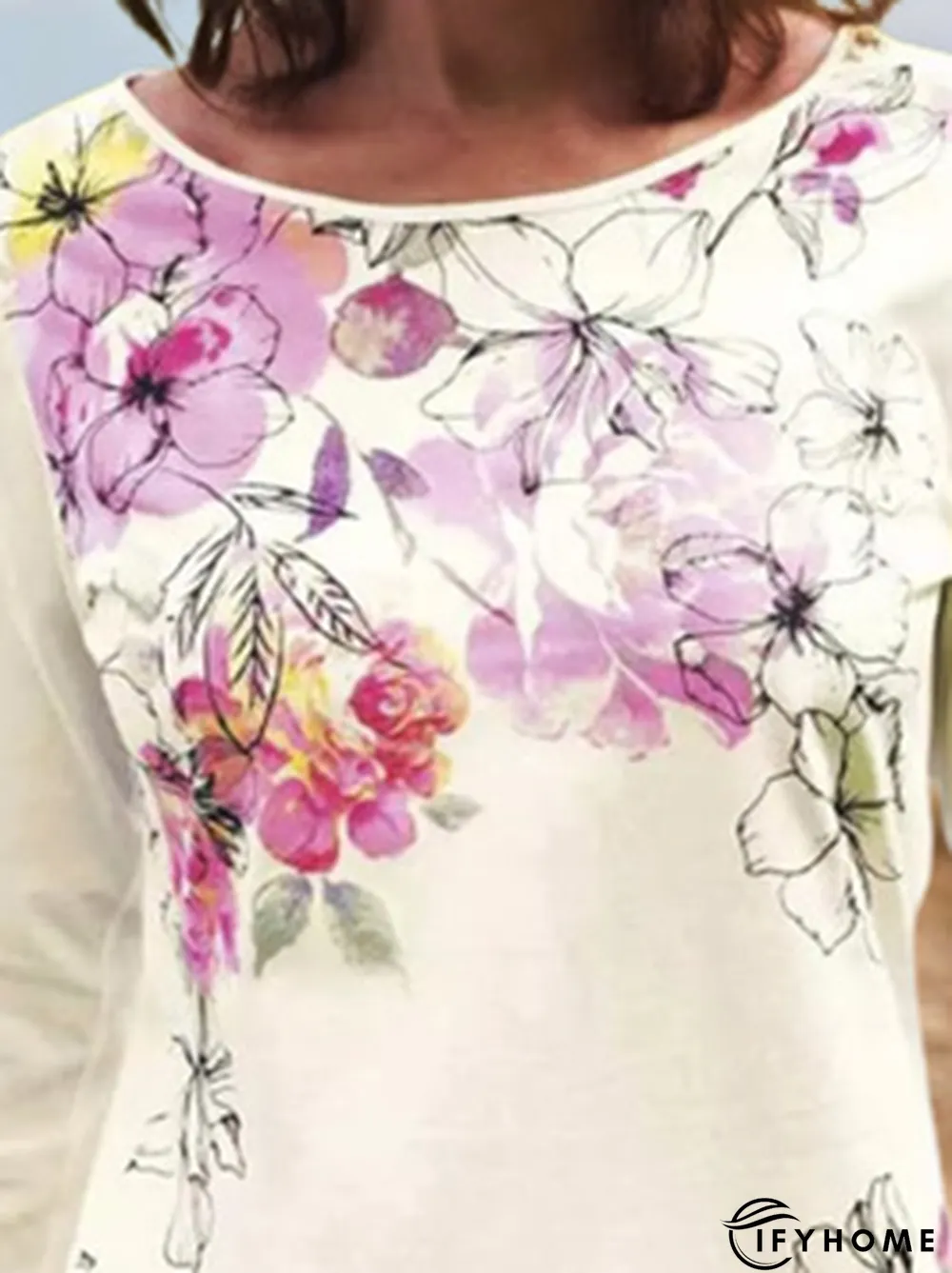 Floral Long Sleeve Crew Neck Casual Tunic T-Shirt | IFYHOME