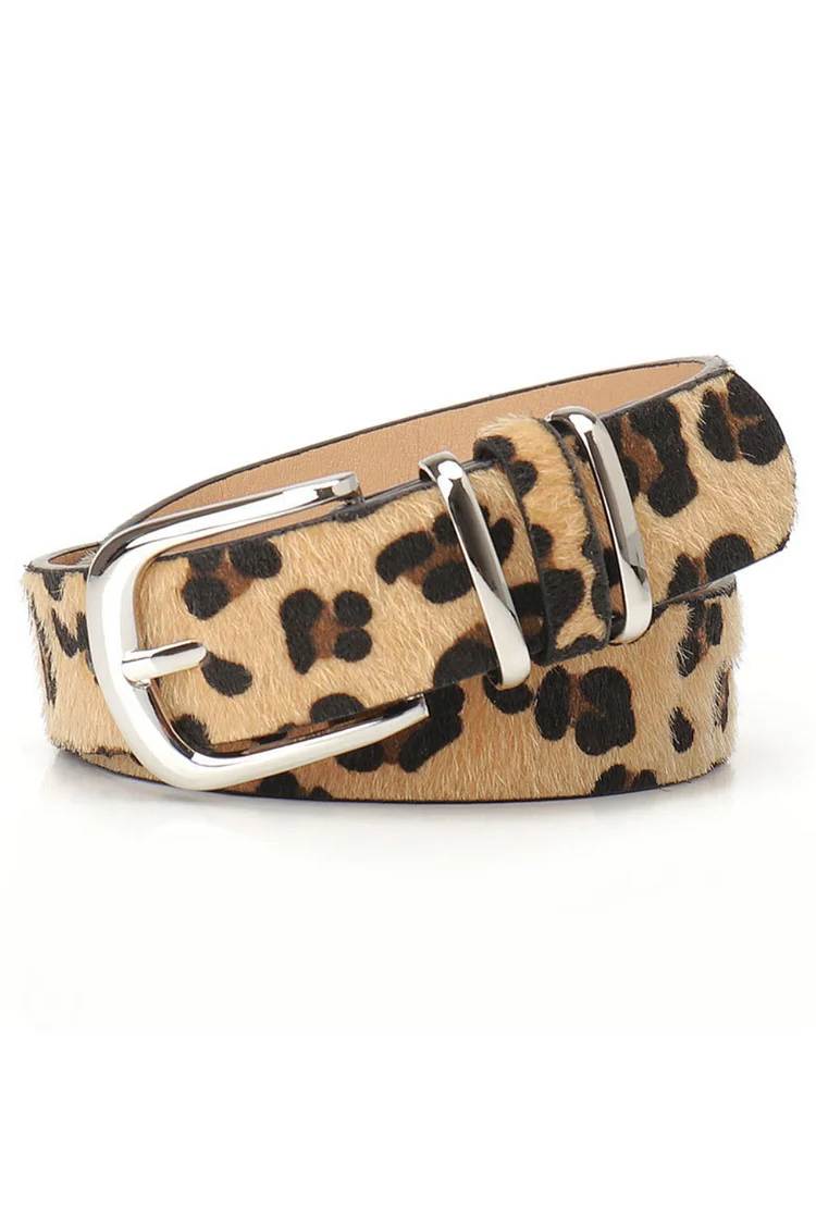 Daily Leopard Print Alloy Buckle Faux Fur Trimmed Belt 2024 - Xpluswear
