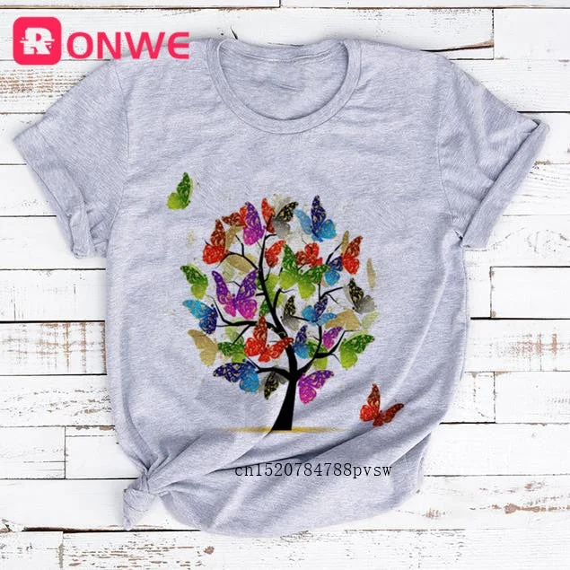 3D Butterfly Tree Print Women T-shirt Summer Casual 90s Harajuku Funny Tshirt Female Soft Short Sleeve Tops,Drop Shipping
