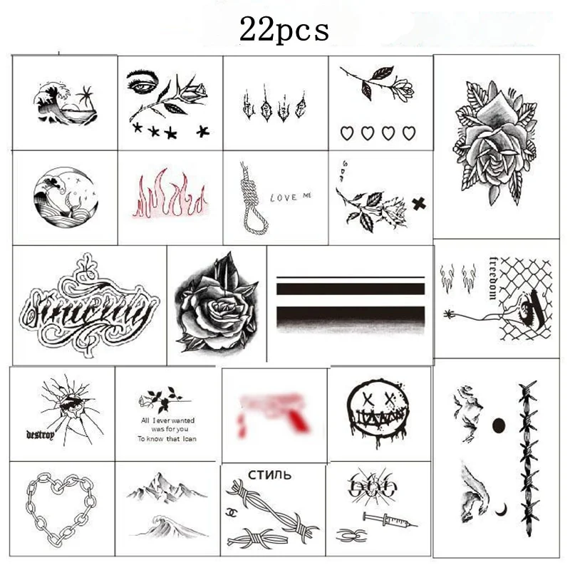 Sdrawing 23Sheet Waterproof Temporary Tattoo Stickers Men and Women Rose Flame English Art Decoration Arm Neck Hand Back Fake Tattoo Hot