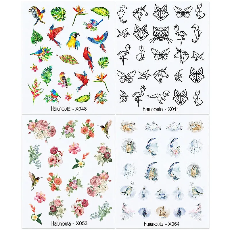 Harunouta 4pcs Geometry Color Wave Line Water Decals Stickers Flower Leaves Slider For Nails Spring Summer Nail Art Decorations