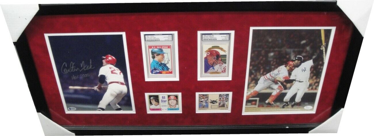 Carlton Fisk Johnny Bench Signed Auto 8x10 Photo Poster painting Donruss & Topps Cards Framed