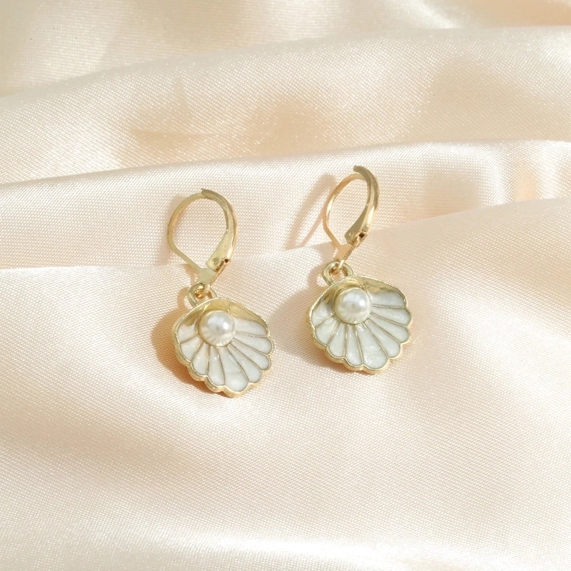 1 Pair Elegant Luxurious Romantic Shell Enamel Inlay Alloy Copper Artificial Pearls K Gold Plated Drop Earrings