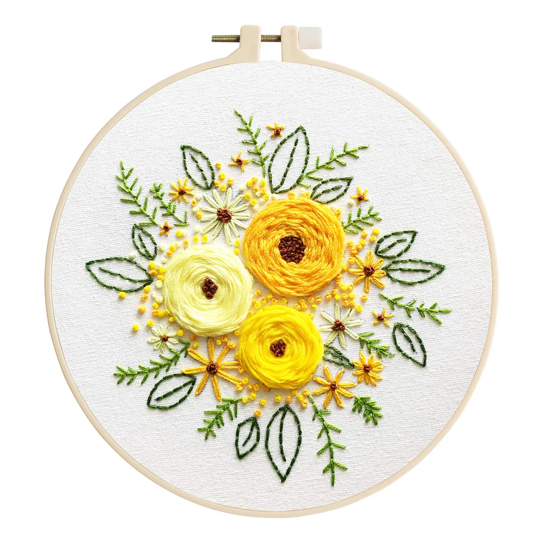 Cuteeeshop 3D Beginner Embroidery Flower Kit with Pattern For Gift Starter Kit For Beginners Cross Stitch Kits For Adults