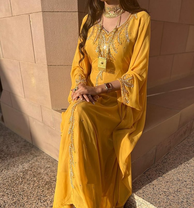 Halter Dress and V-neck Long Sleeve Elegant Kaftan Set