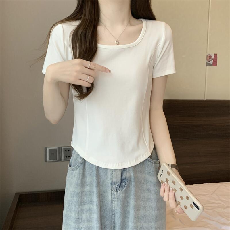 Usasaleprint plus Size Asymmetric Short Sleeve T-Shirt Women Summer New Sle Conceal Meat Slim Short White Fat Shoulder Top
