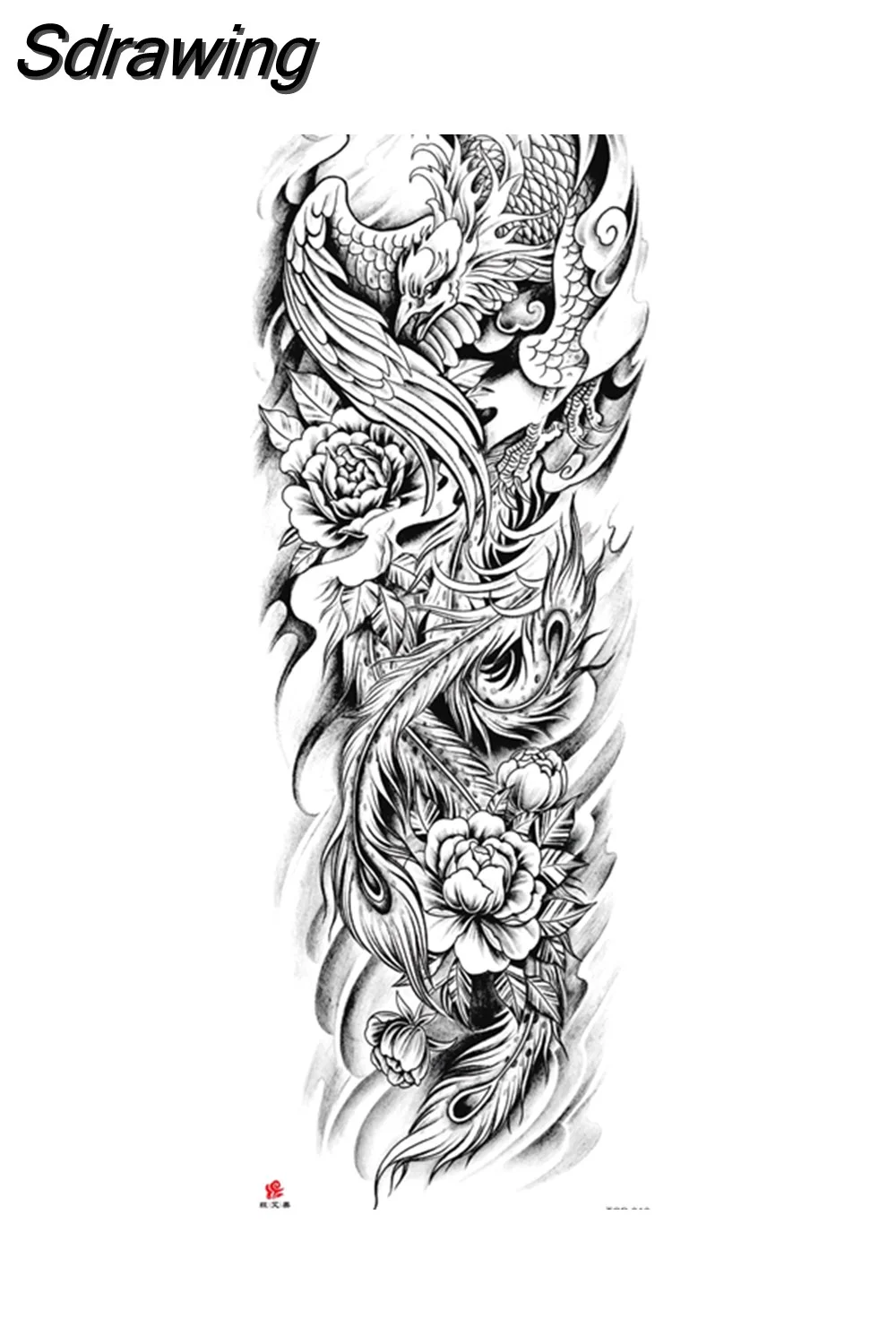 Sdrawing Arm Temporary Tattoo Wolf Lion Fish Horns Geometric Man Body Leg Rose Flower Phoenix Waterproof Sticker Cool Women Tatoo 715-0