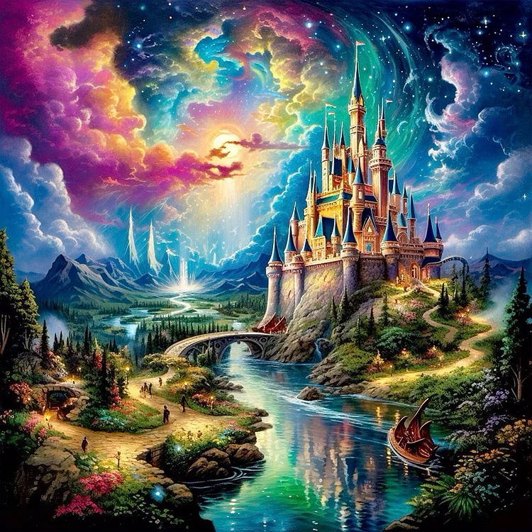 Colorful Clouds And Landscape Castle 40*40CM (Canvas) Full Round Drill Diamond Painting gbfke