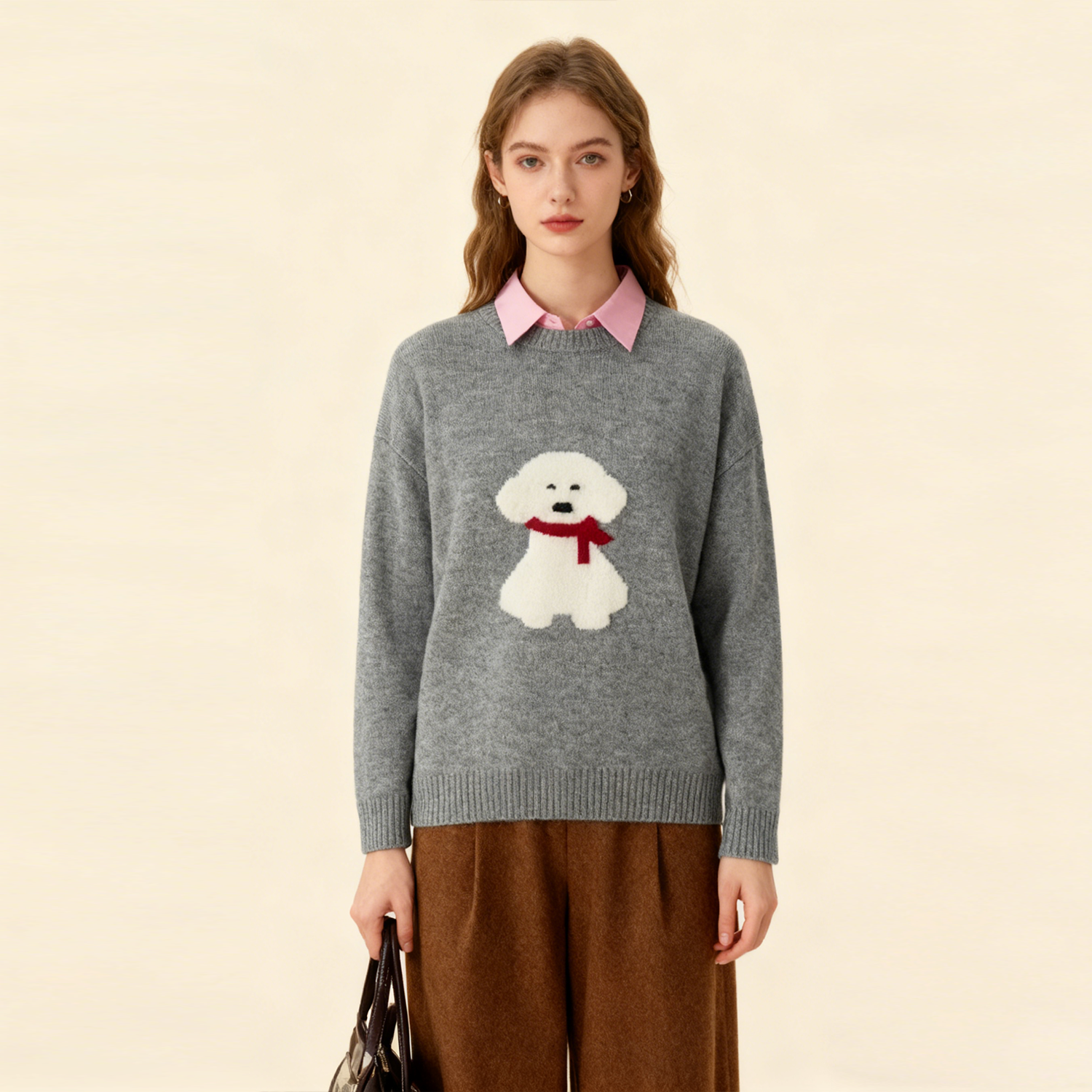 Cartoon Dog Pattern Women's Cashmere Sweater REAL SILK LIFE