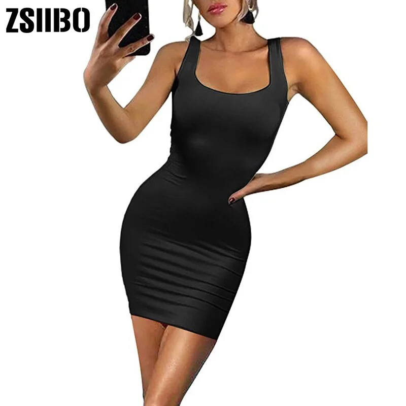 ZSIIBO Women's Sexy Bodycon Tank Dress Sleeveless Basic Midi Club Dresses