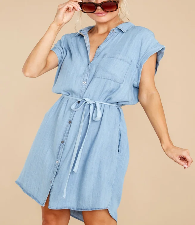 Women's Casual Solid Color High Waist Denim Mini Dress