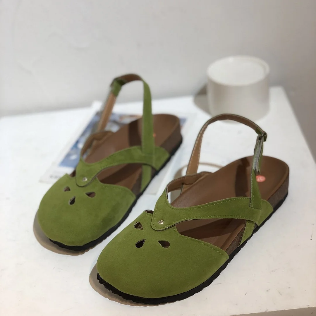Breakj Breakj Retro Simple Hollowed-In-Head Sandals Women's One-Character Buckle With Flat Velvet Back Empty Single Shoes Wish
