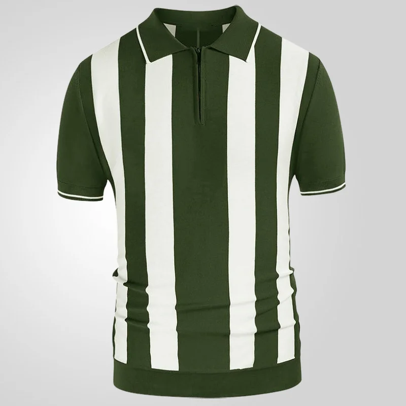 Uveng Uveng Men's Summer New Striped Spliced Knitted Knitted Short-Sleeved Polo Shirt Tide SY0117